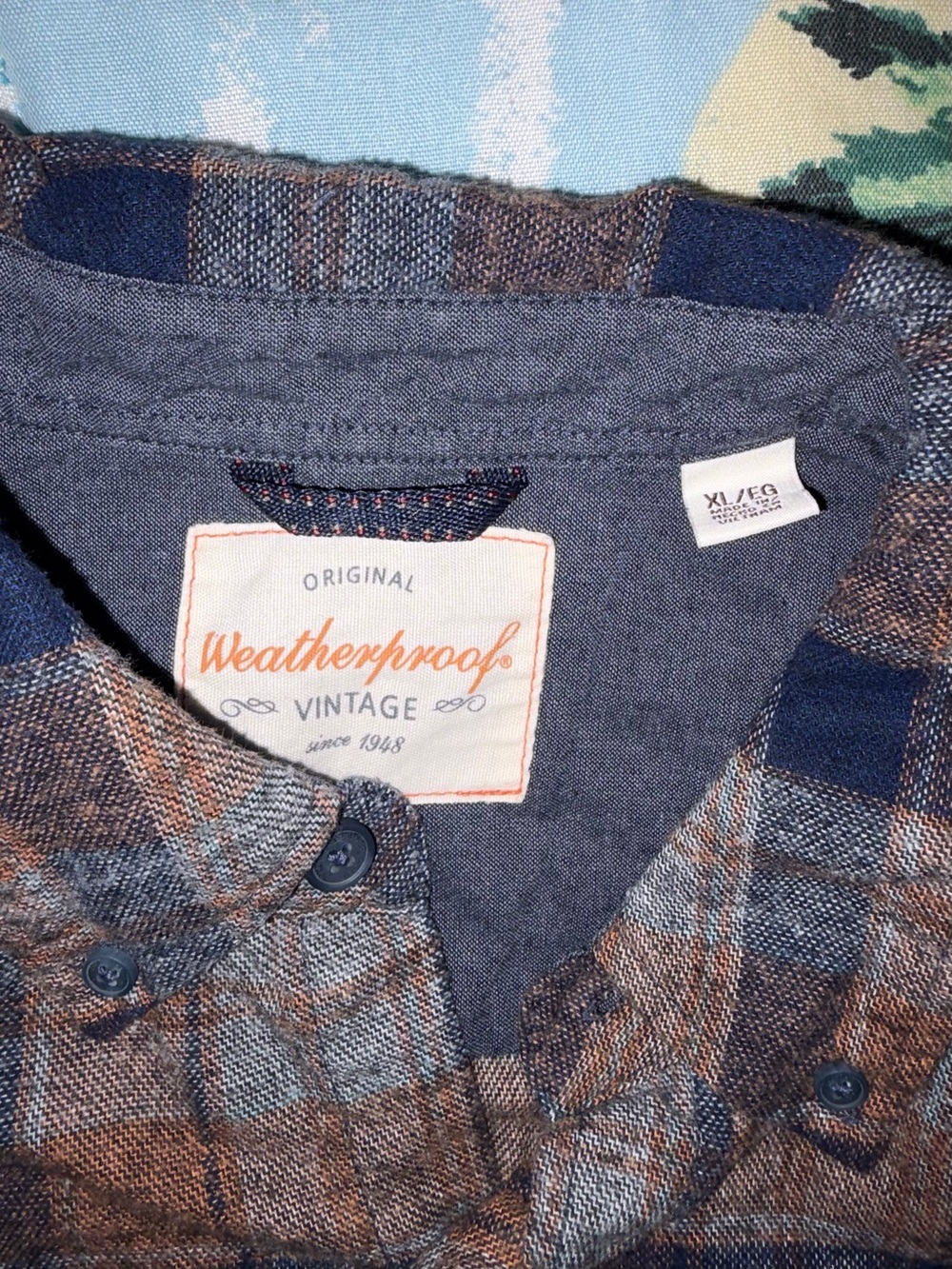 Weatherproof Plaid Shirt in Navy & Brown